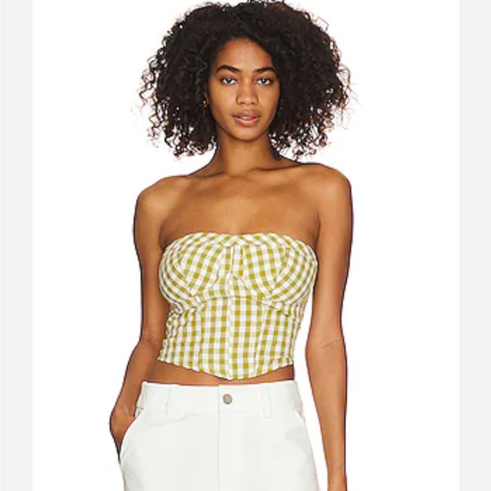 Free people Green and White Leilani Gingham Bustier Top